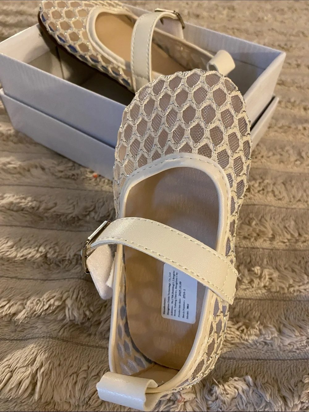 Girls White Mesh Mary Jane with Buckle Strap - Comfortable Dress Shoe